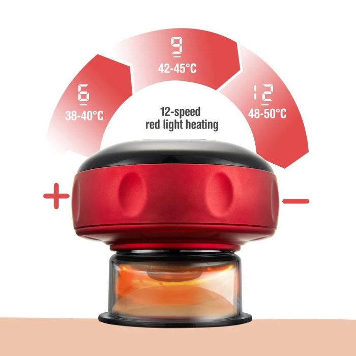 Smart Dynamic Cupping Therapy Set,Cellulite Massager 4 in 1 Vacuum Therapy Machine Cellulite Remover,Gua Sha Massage Tool with12 Level Temperature and Suction, 12 Level Red